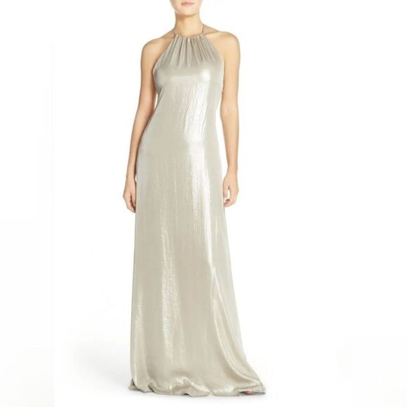 Nouvelle Deidre Liquid Chiffon Halter Trapeze Gown - Picture 11 of 11